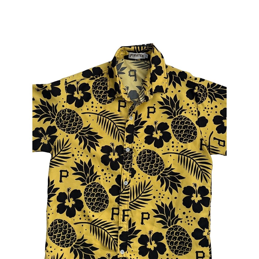 Pittsburgh Pirates Hawaiian Shirt Adult Small Yellow Black Pineapple Floral